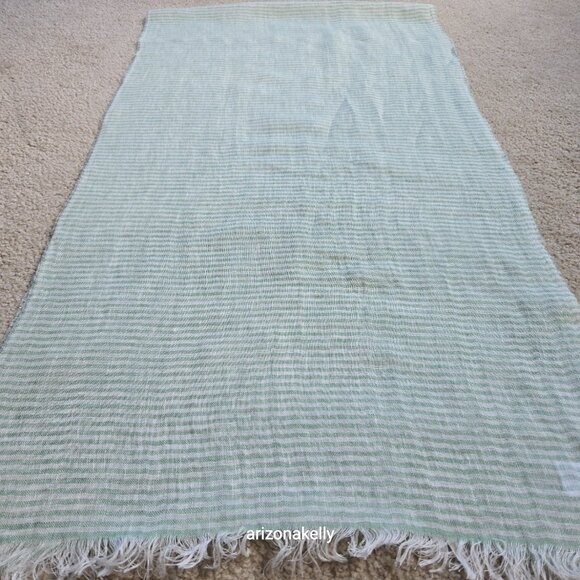 Malo Linen Scarf Green White Stripes Italy - Picture 10 of 14